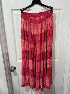 Vintage Rayon Women's Pink Patchwork, Gypsy, Boho, Maxi Skirt